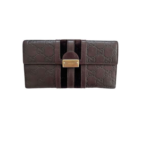 Vintage Gucci Guccissima Leather Monogram Logo Bi-Fold Flap Long Wallet Brown GU - Picture 1 of 5